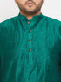 Men's Plus Size Green Silk Blend Curved Kurta